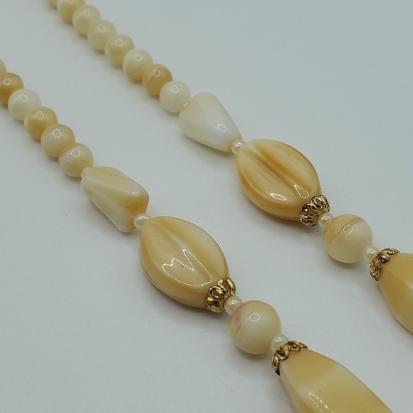 Boho Statement Beaded‎ Necklace Women Layered Gold Tone Cream Yellow Festival - Picture 8 of 10